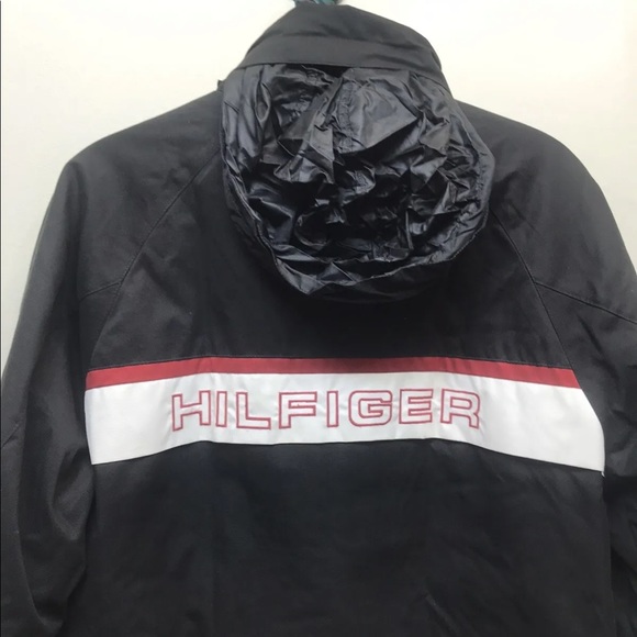 Tommy Hilfiger Men’s Sport Coat Windbreaker Detachable Hood Black Red White M - Picture 11 of 12